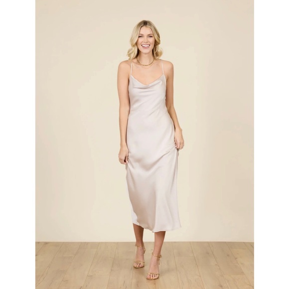 Park & Fifth Co Bowen Dress in Oyster Satin - Picture 2 of 4